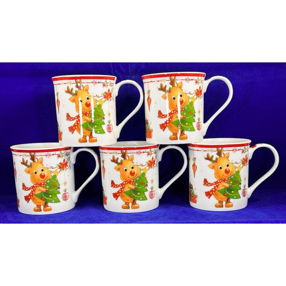 Burton & Burton Porcelain Mug 9740718 10oz Reindeer With Tree and Ornaments
